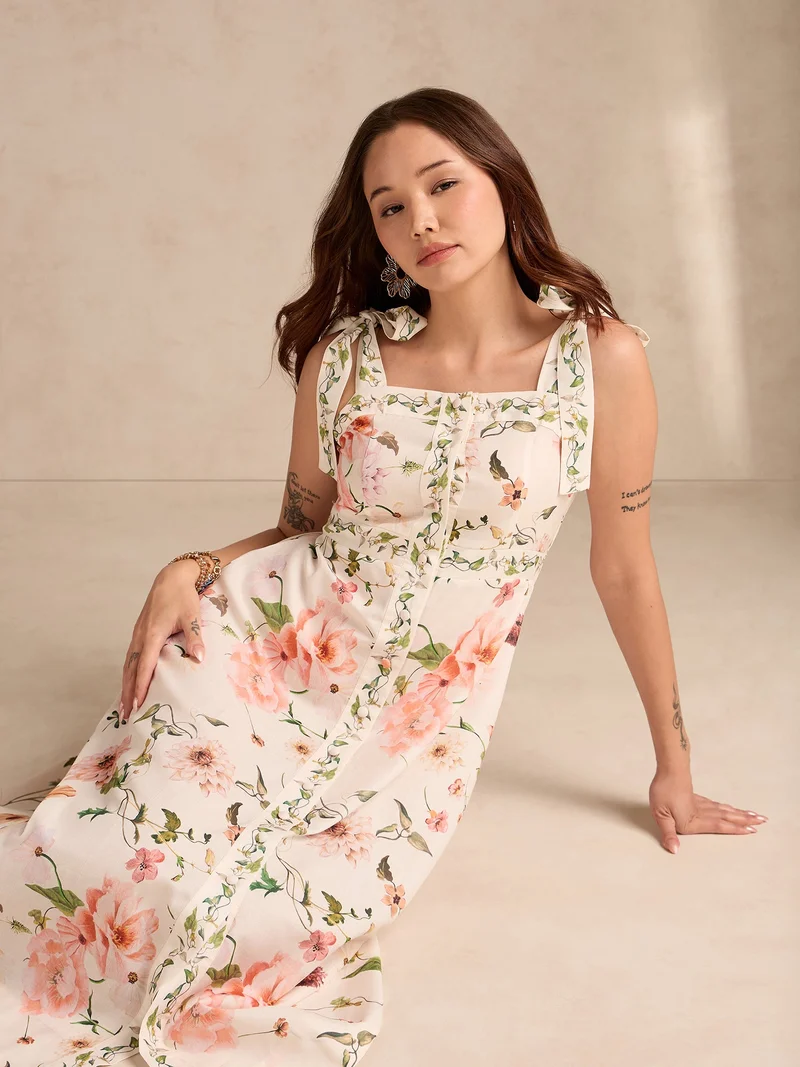 أوجيدر فستان بولي سلب مطبوع بخطوط متعددة